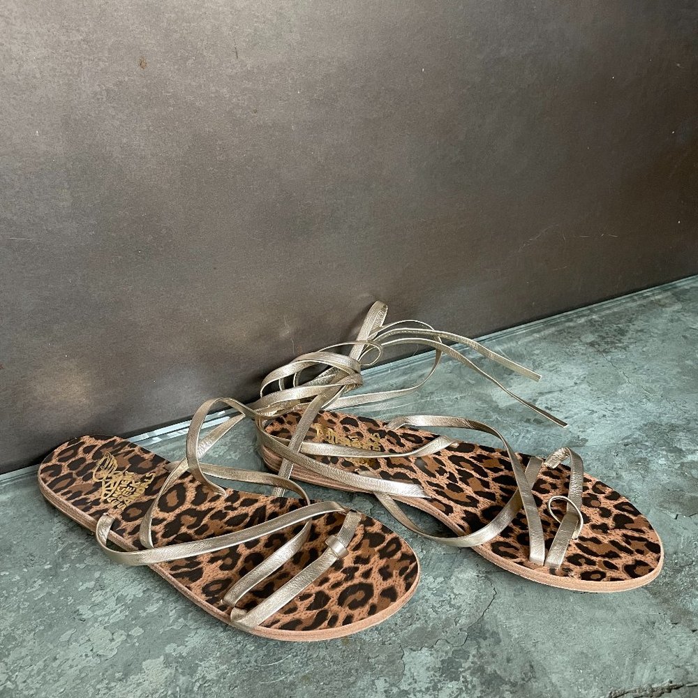 Ancient Greek Sandals with Gold Leather Ankles Lace Ups